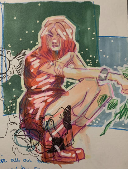 Traditional Sketch (alchohol marker, colored pencil, paint pen), 2023.