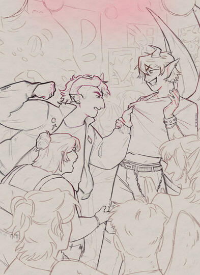 Digital Illustration, 2025 (Created for Artfight. Features charcters by Vicious_hues, mercury-and-scry, and saturjaysunjay.)