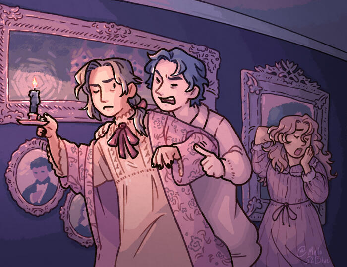 A Strange Noise, 2025. Digital Illustration. Created for Artfight. Features Sublimepigeon's characters.